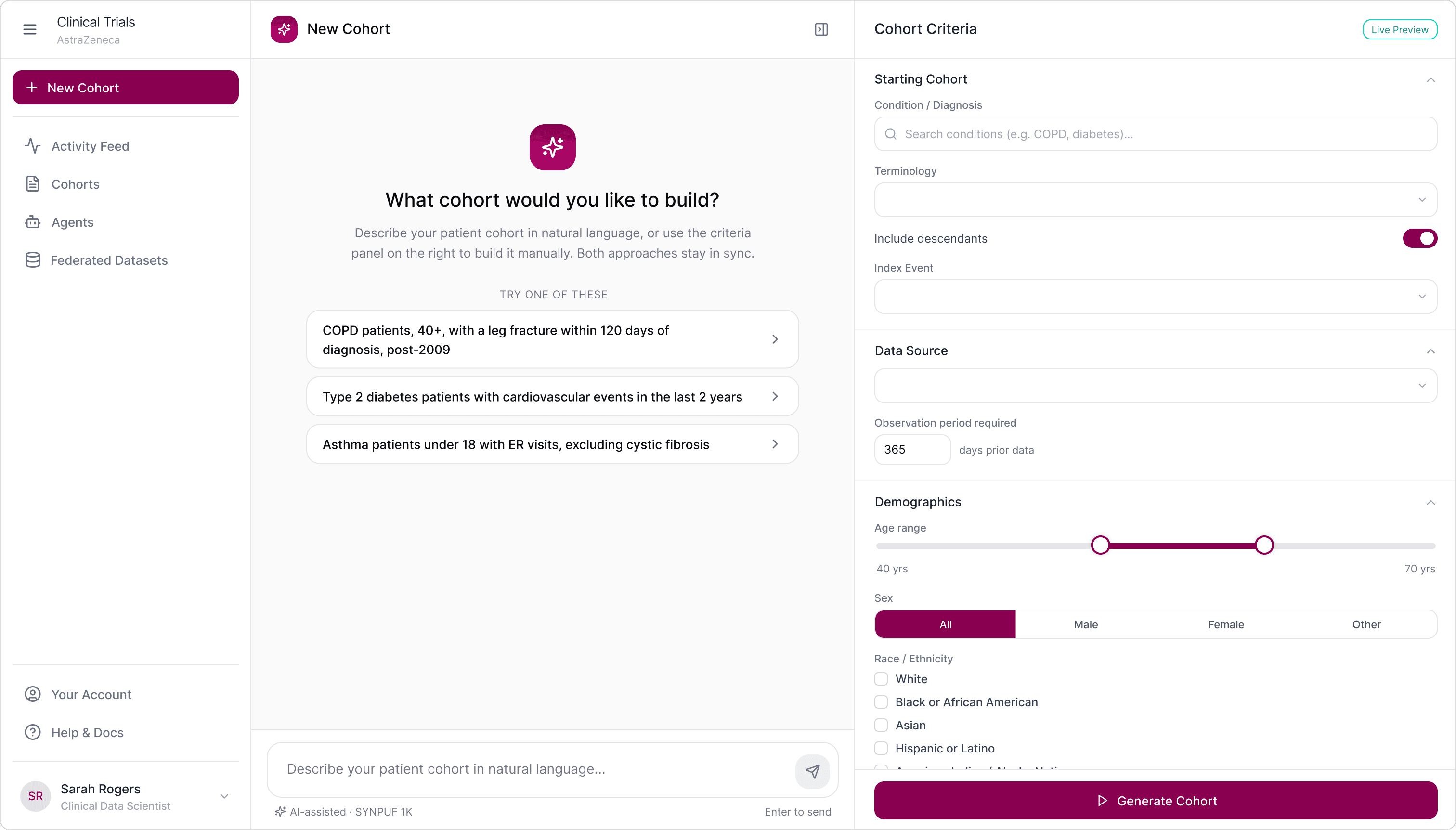AstraZeneca interface, screen 1