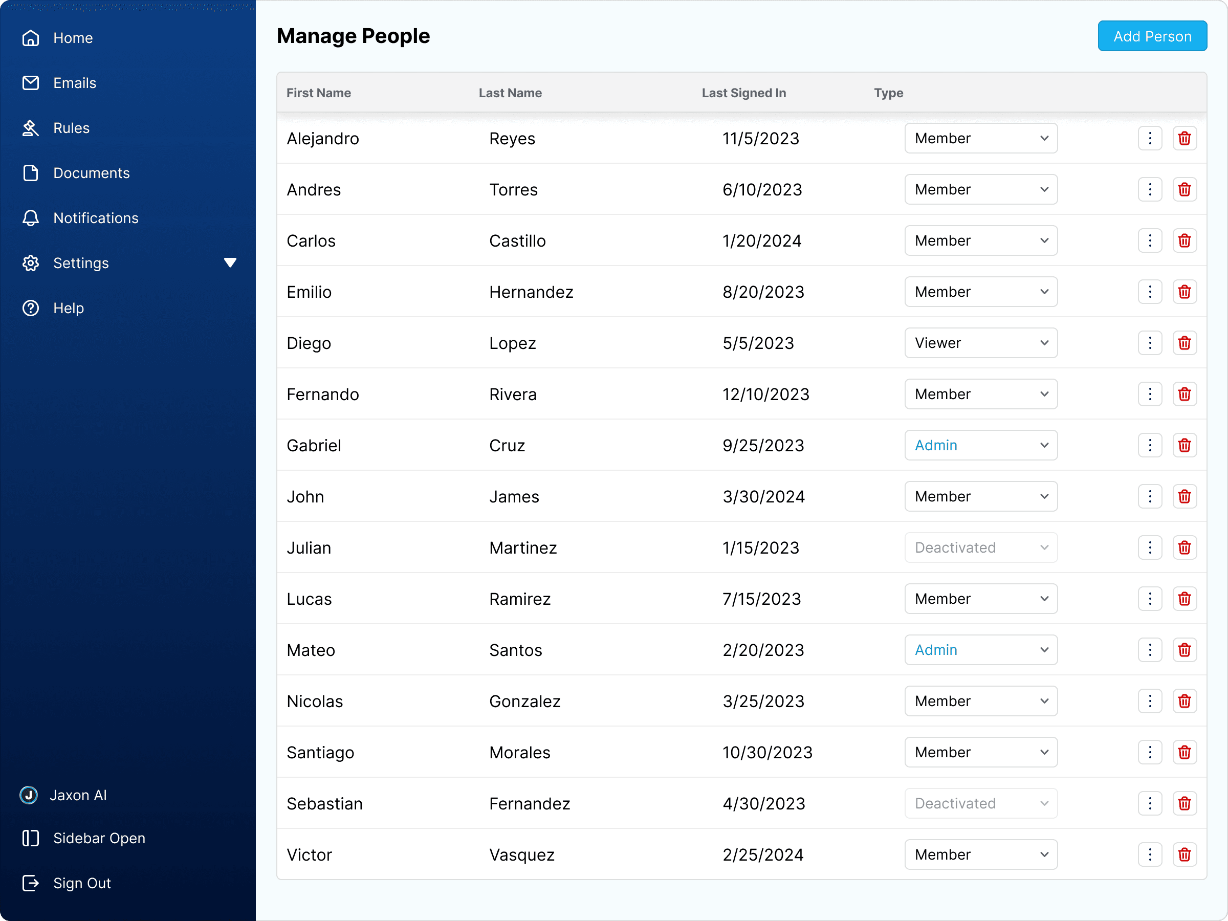Jaxon AI interface, screen 1