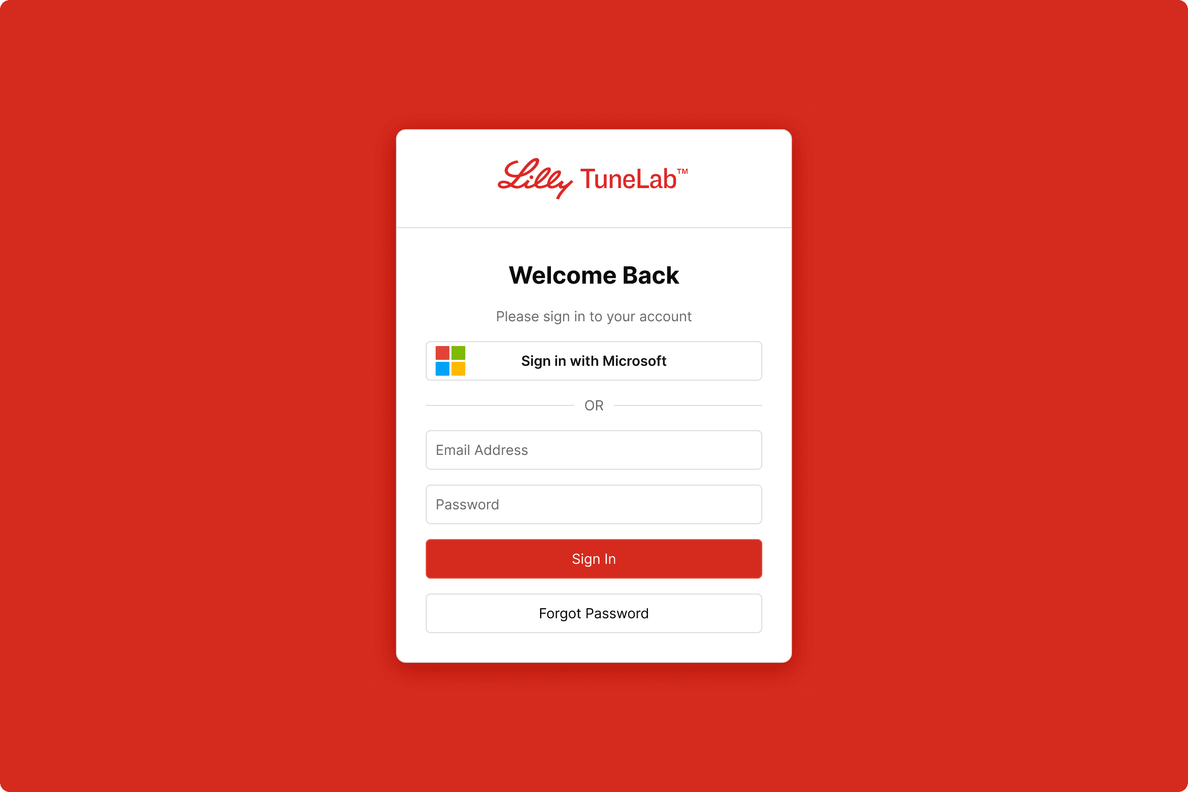 Eli Lilly · TuneLab interface, screen 1