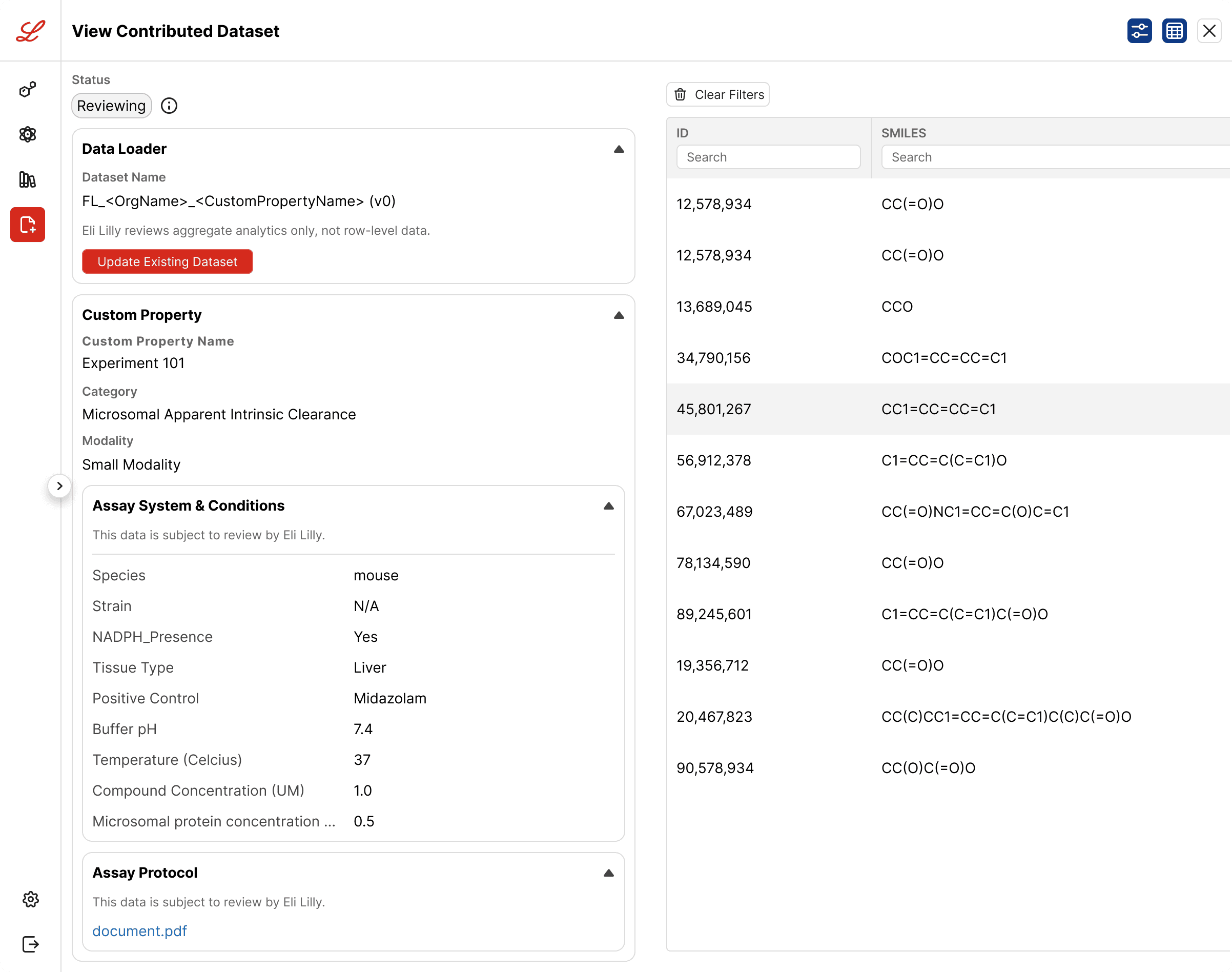 Eli Lilly · TuneLab interface, screen 18