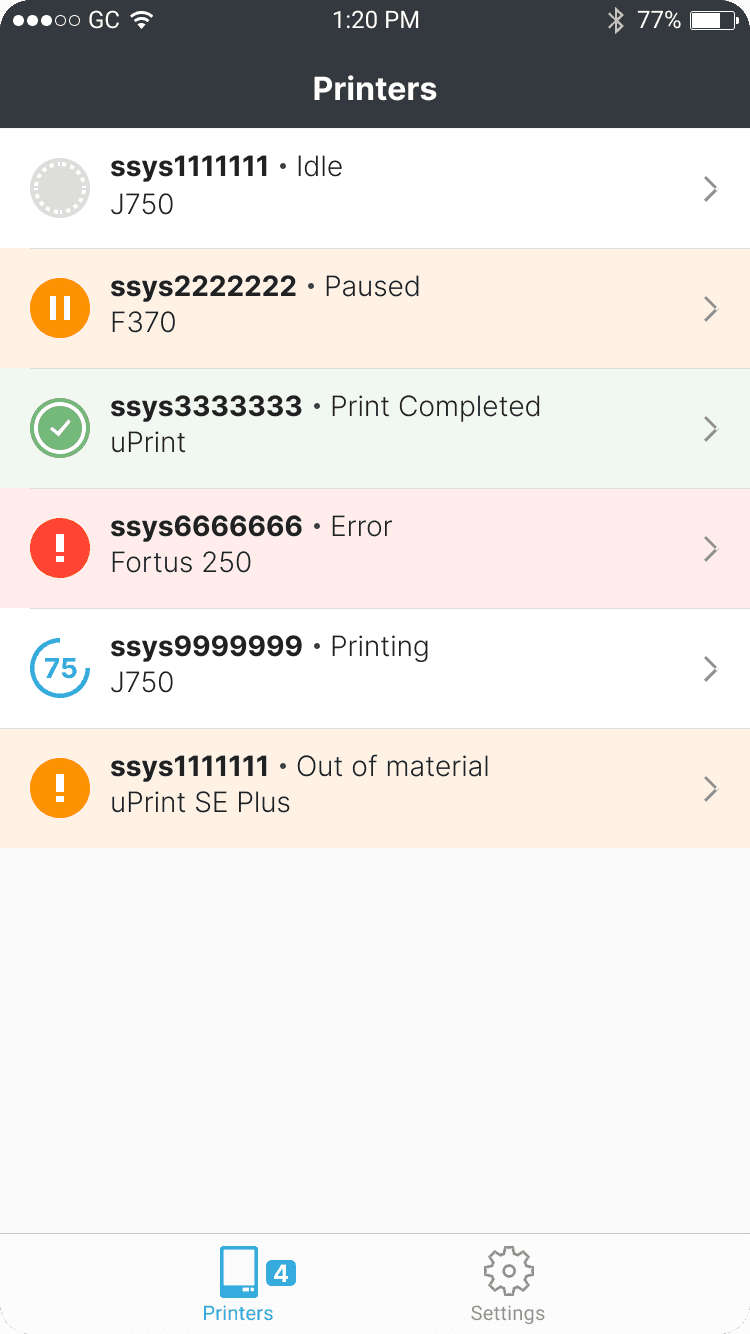 Stratasys interface, screen 1
