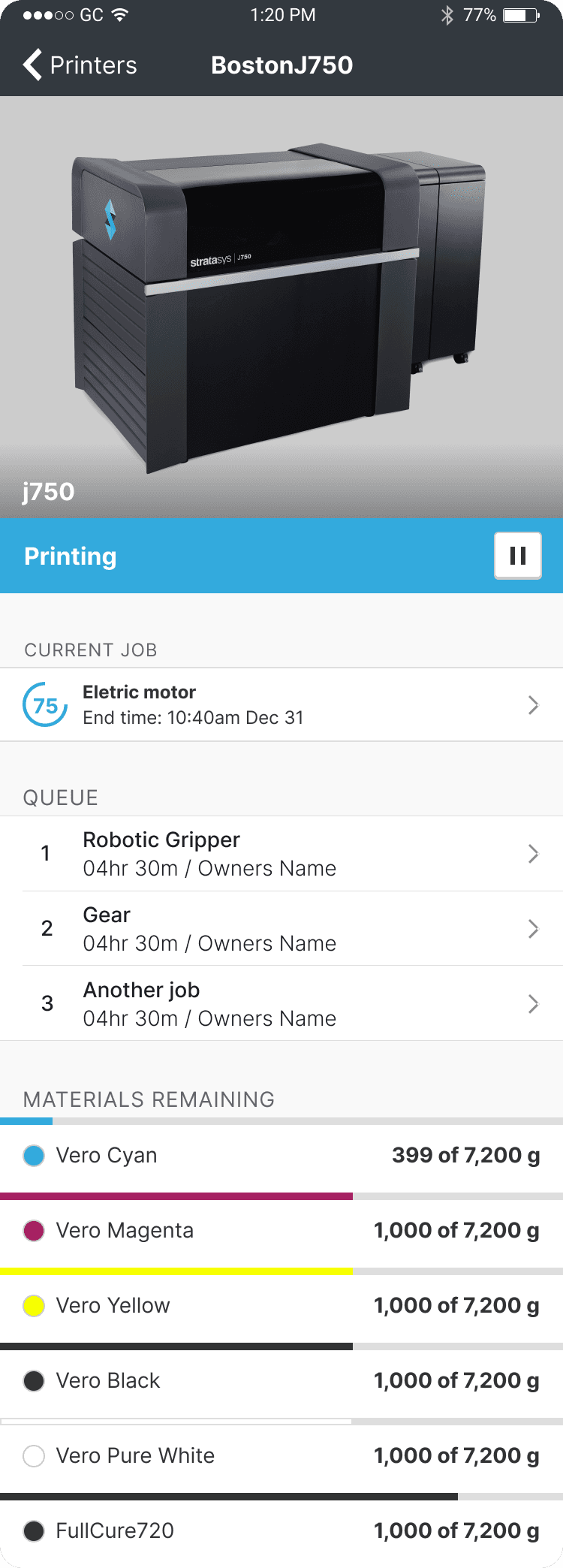 Stratasys interface, screen 2
